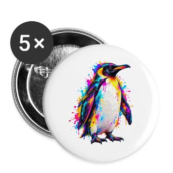 Pinguin – Buntes Neon Graffiti Tierporträt - Buttons groß 56 mm (5er Pack) - Weiß - Vorne