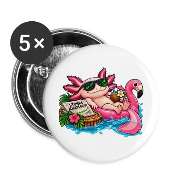 Axolotl im Pool – Stonks Börsen Humor - Buttons groß 56 mm (5er Pack) - Weiß - Vorne