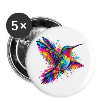 Kolibri – Buntes Neon Graffiti Vogelmotiv - Buttons groß 56 mm (5er Pack) - Weiß - Vorne