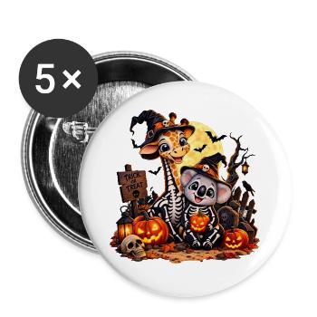 Giraffen- und Koala-Halloween-Skelette - Buttons groß 56 mm (5er Pack) - Weiß - Vorne