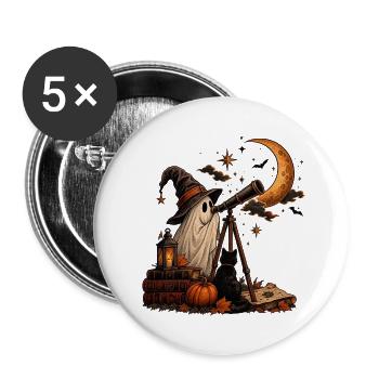 Halloween Geist mit Katze und Sternenhimmel - Buttons groß 56 mm (5er Pack) - Weiß - Vorne