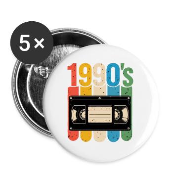 1990er Retro VHS Nostalgie - Buttons groß 56 mm (5er Pack) - Weiß - Vorne