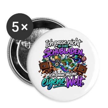 Ich passe nicht in eure Schubladen – Eigene Welt - Buttons groß 56 mm (5er Pack) - Weiß - Vorne