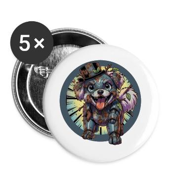 Mecha Hund Rostig und Verschmutzt - Buttons groß 56 mm (5er Pack) - Weiß - Vorne