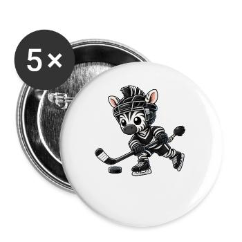 Cooles Zebra Eishockey Spieler Cartoon - Buttons groß 56 mm (5er Pack) - Weiß - Vorne