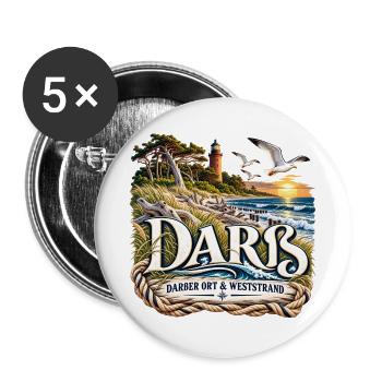 Darß Küstenlogo Nautik - Buttons groß 56 mm (5er Pack) - Weiß - Vorne