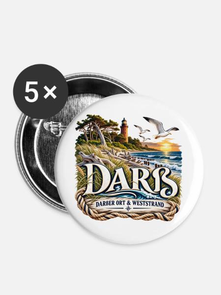 Darß Küstenlogo Nautik - Buttons groß 56 mm (5er Pack) - Weiß