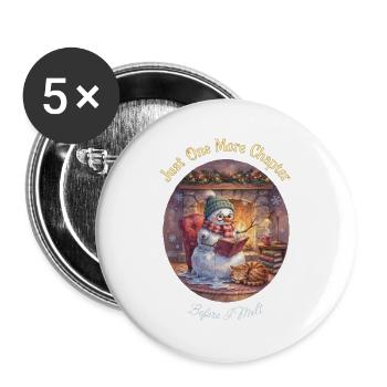 Schneemann liest Buch vor dem Kamin - Buttons groß 56 mm (5er Pack) - Weiß - Vorne