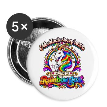 Hier gibt es kein schwarzes Schaf, sondern eine Regenbogenziege - Buttons groß 56 mm (5er Pack) - Weiß - Vorne