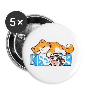 Katze und Kuh - Buttons groß 56 mm (5er Pack) - Weiß - Vorne