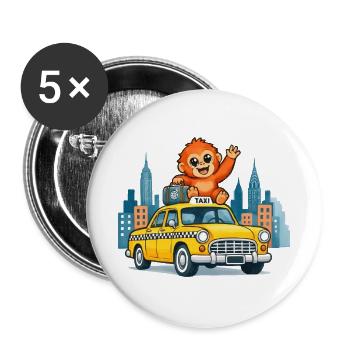 Affe auf'm Taxi City Adventure - Buttons groß 56 mm (5er Pack) - Weiß - Vorne