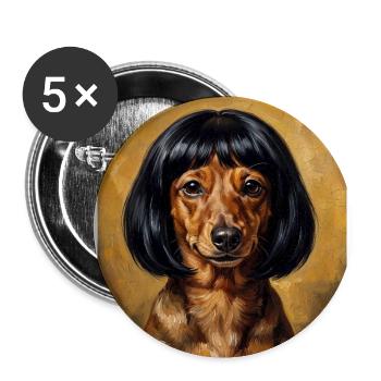 Lustiger Hund Dackel Bob Haarschnitt - Buttons groß 56 mm (5er Pack) - Weiß - Vorne