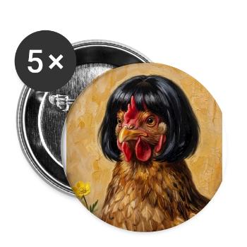 Lustiges Huhn Bob Haarschnitt - Buttons groß 56 mm (5er Pack) - Weiß - Vorne