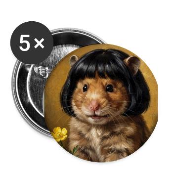 Lustiger Hamster Bob Haarschnitt - Buttons groß 56 mm (5er Pack) - Weiß - Vorne