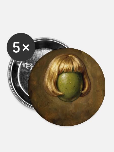Lustige Olive Bob Haarschnitt - Buttons groß 56 mm (5er Pack) - Weiß