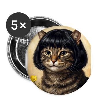 Lustige Katze Bob Haarschnitt - Buttons groß 56 mm (5er Pack) - Weiß - Vorne