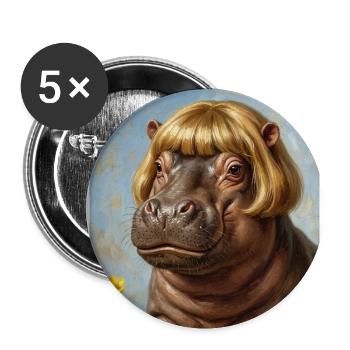 Lustiges Nilpferd Bob Haarschnitt - Buttons groß 56 mm (5er Pack) - Weiß - Vorne