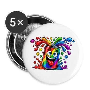 Regenbogen Dose Spaß - Buttons groß 56 mm (5er Pack) - Weiß - Vorne