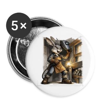 Bunny Punk Schweißer im Werkschuppen - Buttons groß 56 mm (5er Pack) - Weiß - Vorne