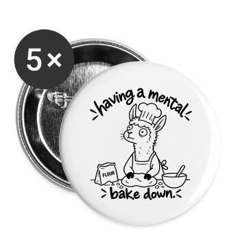 Mental Bake Down – Lama beim Backen - Buttons groß 56 mm (5er Pack) - Weiß - Vorne