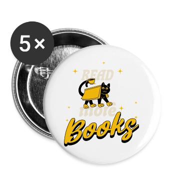 Read More Books – Cooles Design für Bücherwürmer - Buttons groß 56 mm (5er Pack) - Weiß - Vorne