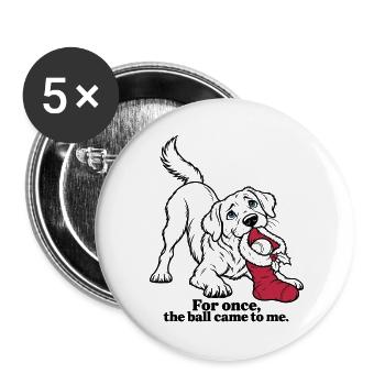 Labrador-Weihnachtsstrumpf und Tennisball - Buttons groß 56 mm (5er Pack) - Weiß - Vorne