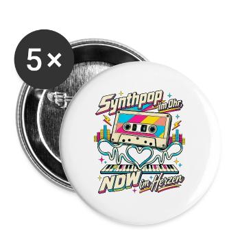Synthpop NDW Neue Deutsche Welle Fan 80er Musik - Buttons groß 56 mm (5er Pack) - Weiß - Vorne