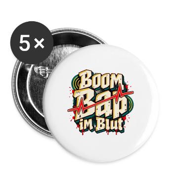 Boom Bap Oldschool Hip Hop Fan 80er 90er Rap - Buttons groß 56 mm (5er Pack) - Weiß - Vorne