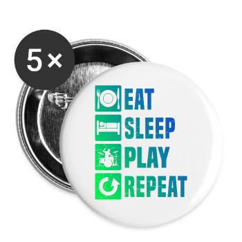 Geschenkidee für einen Schlagzeuger mit Schlagzeug - Buttons groß 56 mm (5er Pack) - Weiß - Vorne