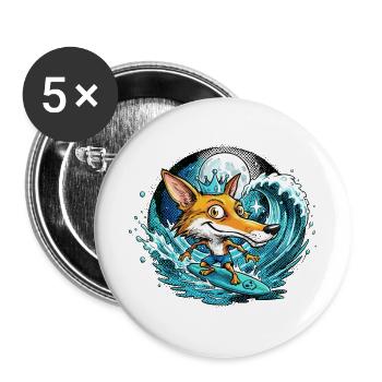 Ein Fuchs, König der Surf-Welle - Buttons groß 56 mm (5er Pack) - Weiß - Vorne