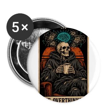 The Overthinker Tarotkarte lustiges Skelett Retro - Buttons groß 56 mm (5er Pack) - Weiß - Vorne