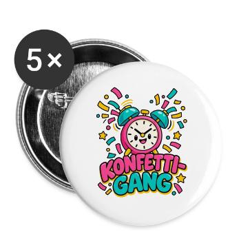 Konfetti-Gang Wecker 11:11 Karnevals-T-Shirt - Buttons groß 56 mm (5er Pack) - Weiß - Vorne