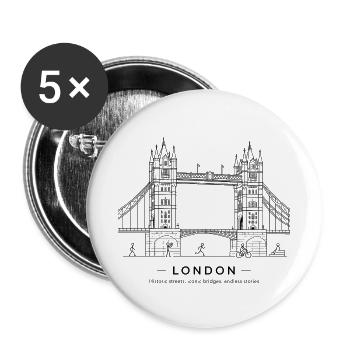 London — Tower Bridge Line Art - Buttons groß 56 mm (5er Pack) - Weiß - Vorne