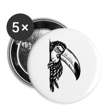 Tukan – Halbes Schwarz Weiß Vogelporträt - Buttons groß 56 mm (5er Pack) - Weiß - Vorne