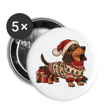 Weihnachts Dackel – Norwegerpullover Winter - Buttons groß 56 mm (5er Pack) - Weiß - Vorne