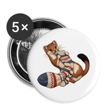 Hermelin ringt mit einer wolligen Socke - Buttons groß 56 mm (5er Pack) - Weiß - Vorne