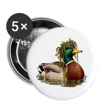 Stockente mit Pondweed-Krone - Buttons groß 56 mm (5er Pack) - Weiß - Vorne