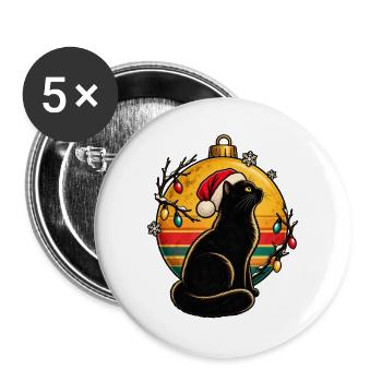 Schwarzer Kater im Weihnachtszauber - Buttons groß 56 mm (5er Pack) - Weiß - Vorne