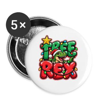 Dino Weihnachtsdino mit Lichterkette - Buttons groß 56 mm (5er Pack) - Weiß - Vorne