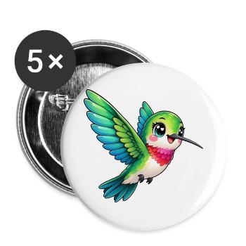 Kawaii Kolibri – Kleiner schillernder Flugkünstler - Buttons groß 56 mm (5er Pack) - Weiß - Vorne