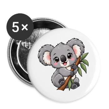 Kawaii Koala – Flauschiger Eukalyptusfreund - Buttons groß 56 mm (5er Pack) - Weiß - Vorne