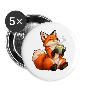 Fuchs mit Matcha Latte – Süße Teepause - Buttons groß 56 mm (5er Pack) - Weiß - Vorne
