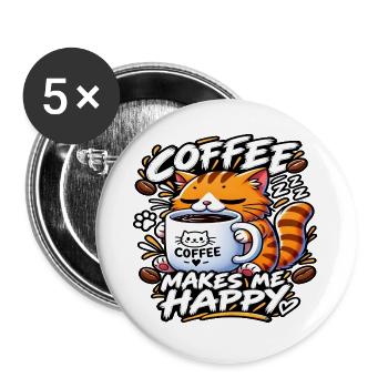 KATZE UND KAFFEE – ICH SPRECHE NICHT OHNE KAFFEE - Buttons groß 56 mm (5er Pack) - Weiß - Vorne