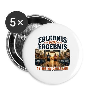 Erlebnis vor Ergebnis - 42,195 km Gänsehaut - Buttons groß 56 mm (5er Pack) - Weiß - Vorne