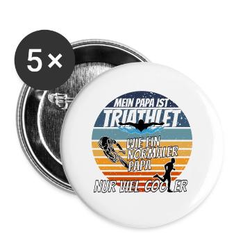 Mein Papa ist Triathlet - nur viel cooler - Buttons groß 56 mm (5er Pack) - Weiß - Vorne