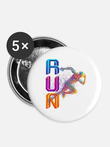 RUN - buntes Läufer Motiv - Buttons groß 56 mm (5er Pack) - Weiß