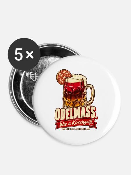 Odelmaß wie a Kirschgoiß - Buttons groß 56 mm (5er Pack) - Weiß