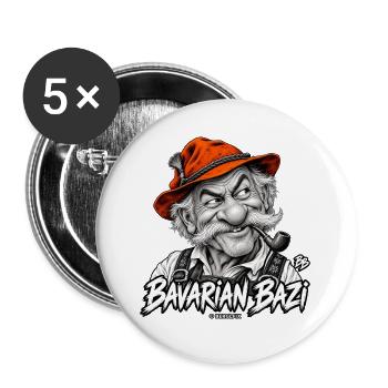 Cooles bayerisches Motiv Bavarian Bazi Portrait - Buttons groß 56 mm (5er Pack) - Weiß - Vorne