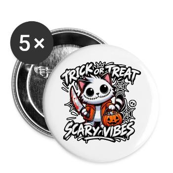 HALLOWEEN-KATZE – SÜSSES ODER SAURES. - Buttons groß 56 mm (5er Pack) - Weiß - Vorne