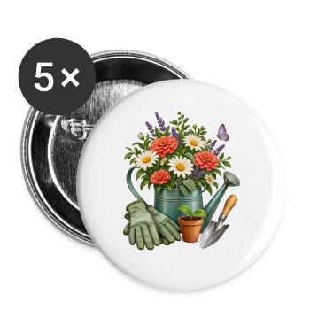 Floristin Geschenkidee Zinkgießkanne Gartenliebe - Buttons groß 56 mm (5er Pack) - Weiß - Vorne